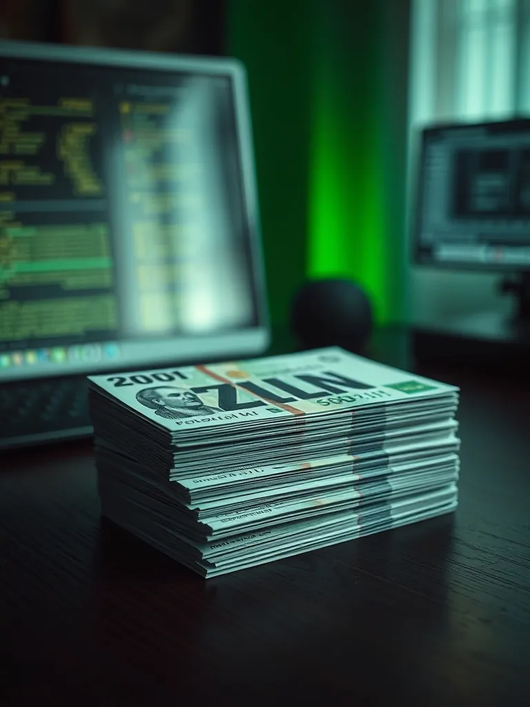 A cinematic wide shot of a stack of Polish Zloty banknotes o